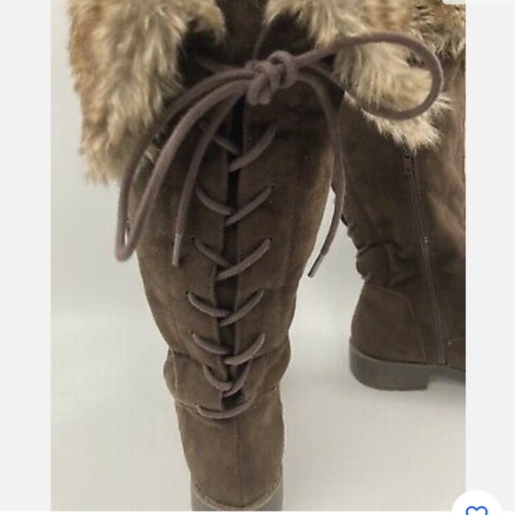New Mossimo Women's Adjustable Lace Calf Boots Brown Faux Suede Fur Trim Size 8 - Picture 3 of 7
